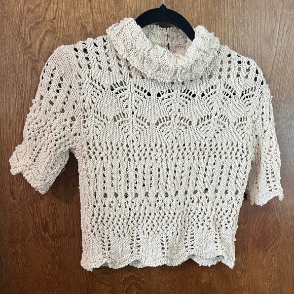 Zara Ecru Crochet Nubby Knit Cropped Sweater Small NWT - Picture 1 of 3